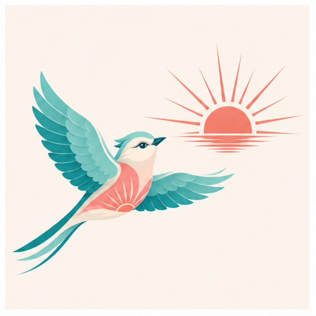 Clara, the swallow of dawn, flying towards a rising sun